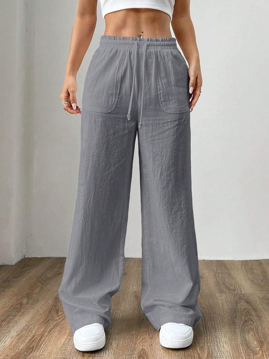 SHEIN EZwear Pantalones anchos de pata ancha tejidos en gris para mujeres