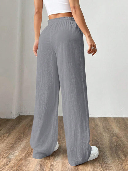 SHEIN EZwear Pantalones anchos de pata ancha tejidos en gris para mujeres
