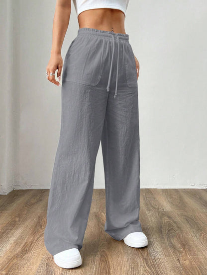 SHEIN EZwear Pantalones anchos de pata ancha tejidos en gris para mujeres