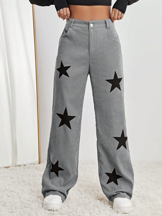 SHEIN EZwear Pantalones de pierna ancha con estampado de estrella
