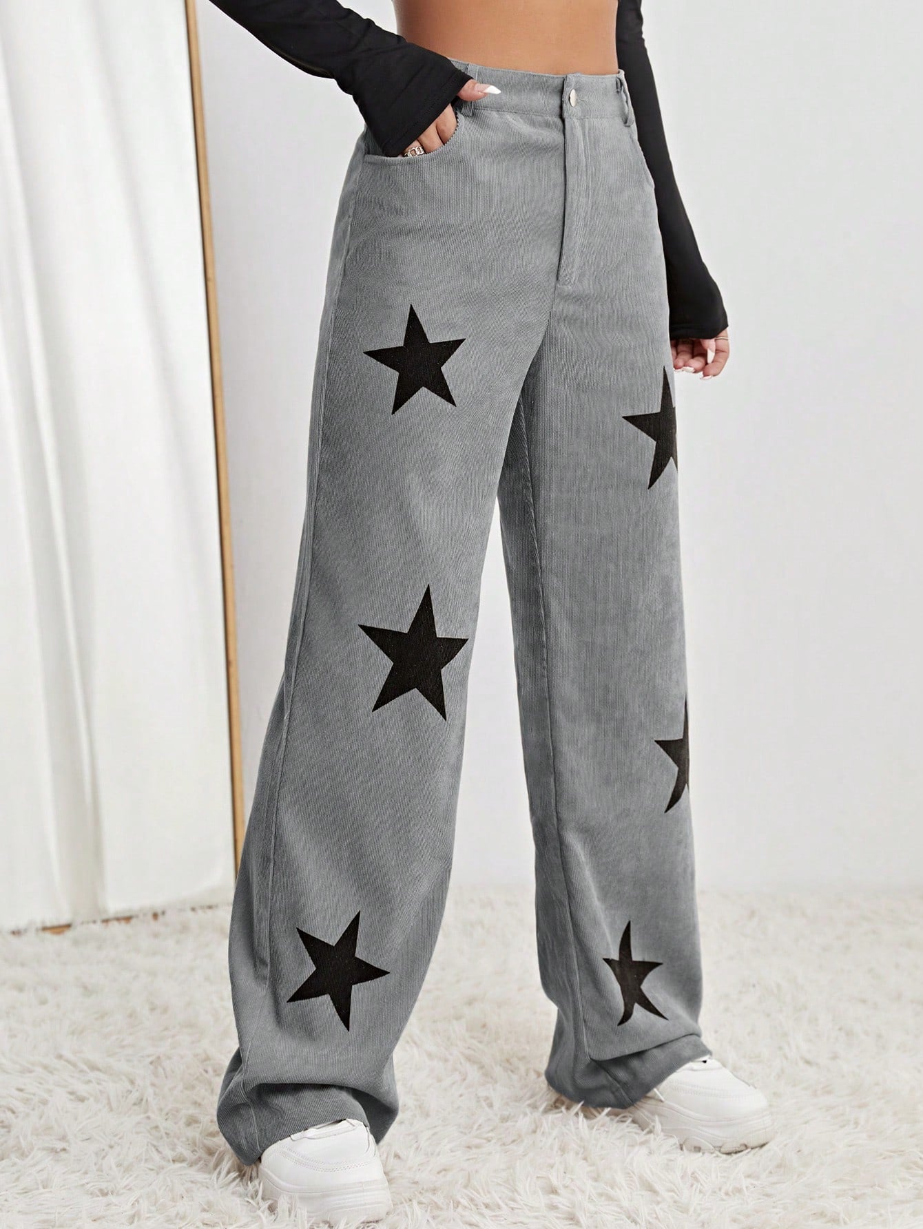SHEIN EZwear Pantalones de pierna ancha con estampado de estrella