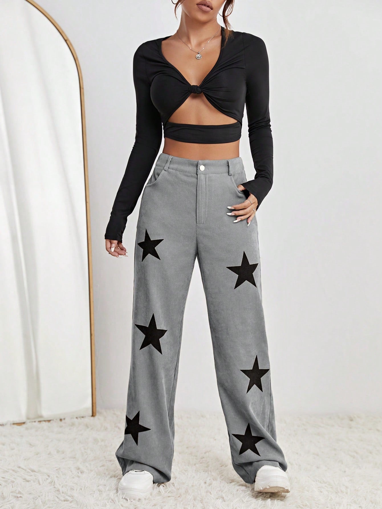 SHEIN EZwear Pantalones de pierna ancha con estampado de estrella