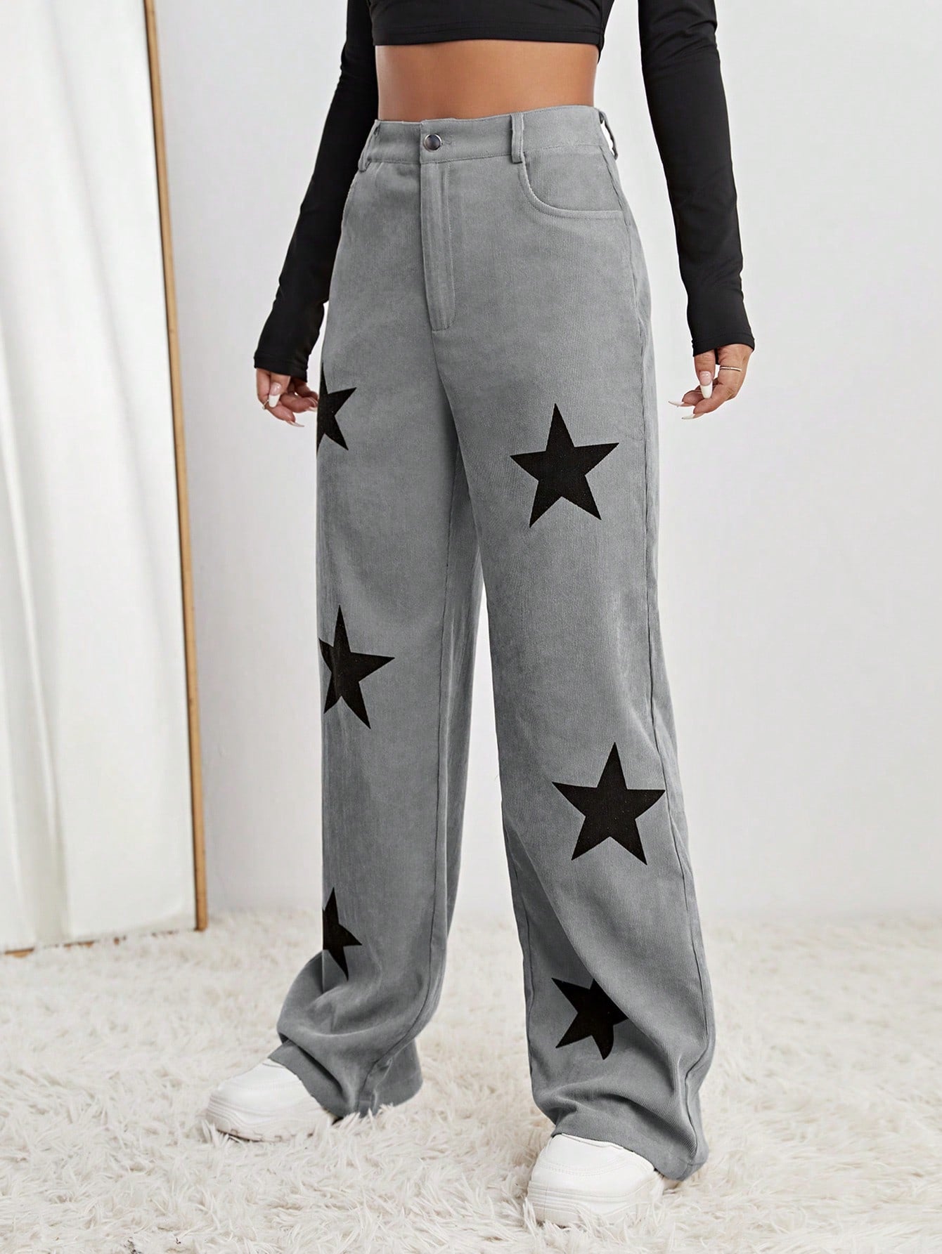 SHEIN EZwear Pantalones de pierna ancha con estampado de estrella