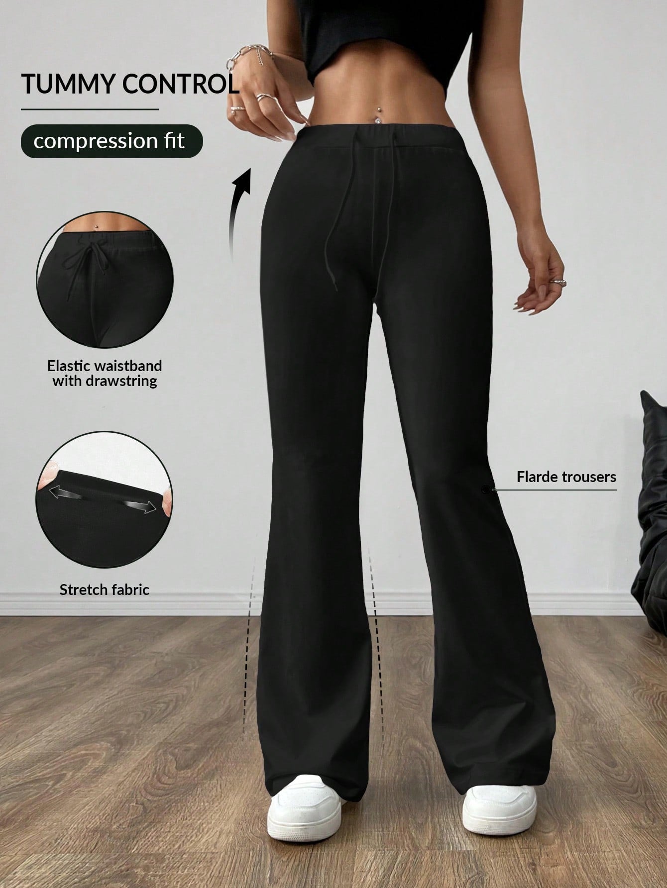 SHEIN EZwear Pantalones de punto negros ajustados para mujer