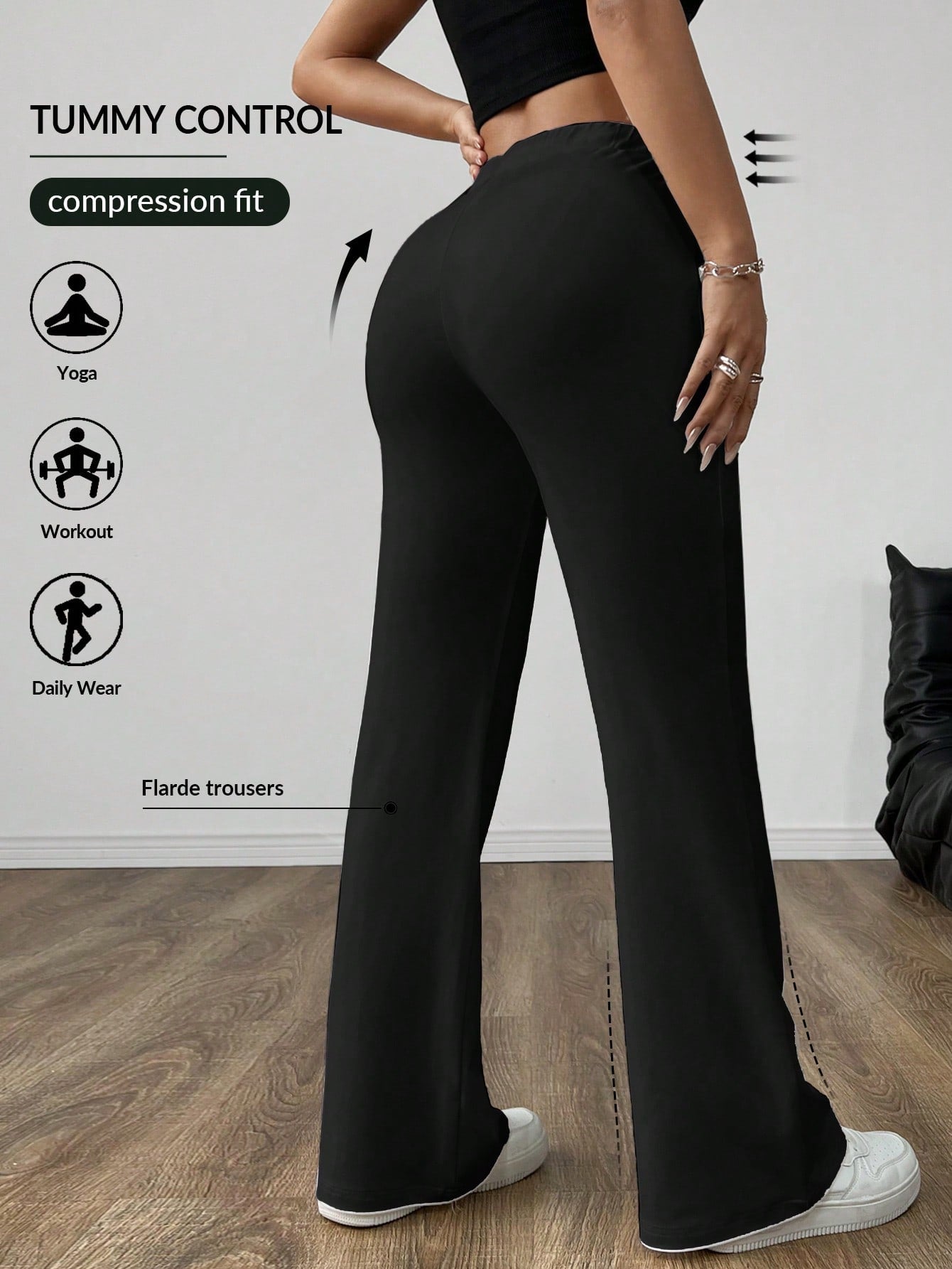 SHEIN EZwear Pantalones de punto negros ajustados para mujer