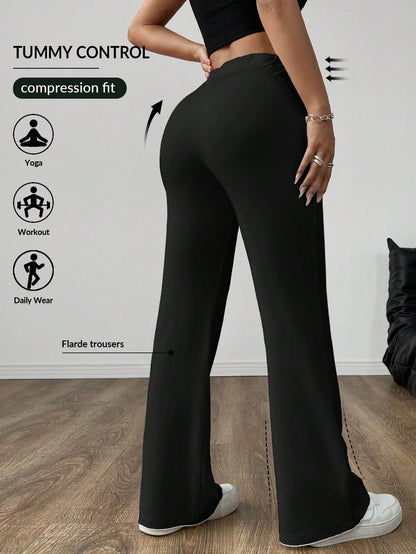 SHEIN EZwear Pantalones de punto negros ajustados para mujer