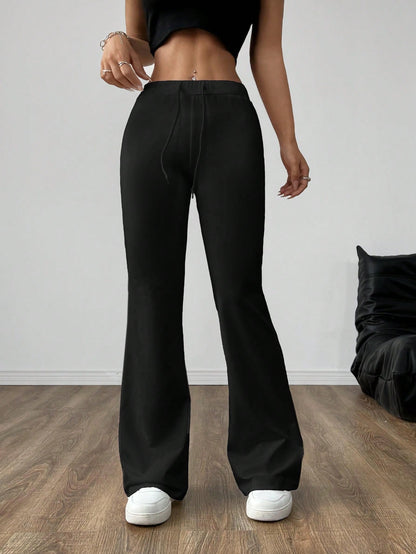 SHEIN EZwear Pantalones de punto negros ajustados para mujer