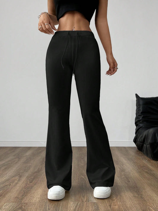 SHEIN EZwear Pantalones de punto negros ajustados para mujer
