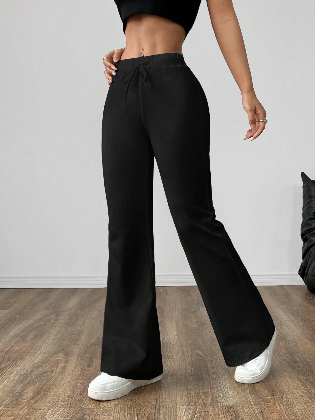 SHEIN EZwear Pantalones de punto negros ajustados para mujer