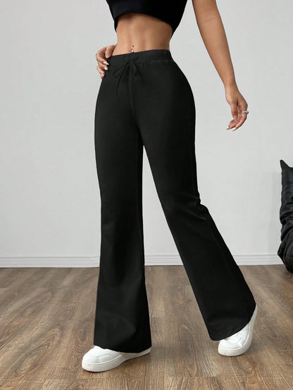 SHEIN EZwear Pantalones de punto negros ajustados para mujer