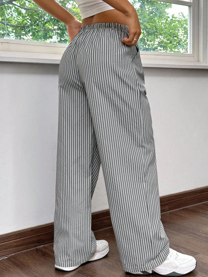SHEIN EZwear Pantalones de rayas negras y blancas para mujer