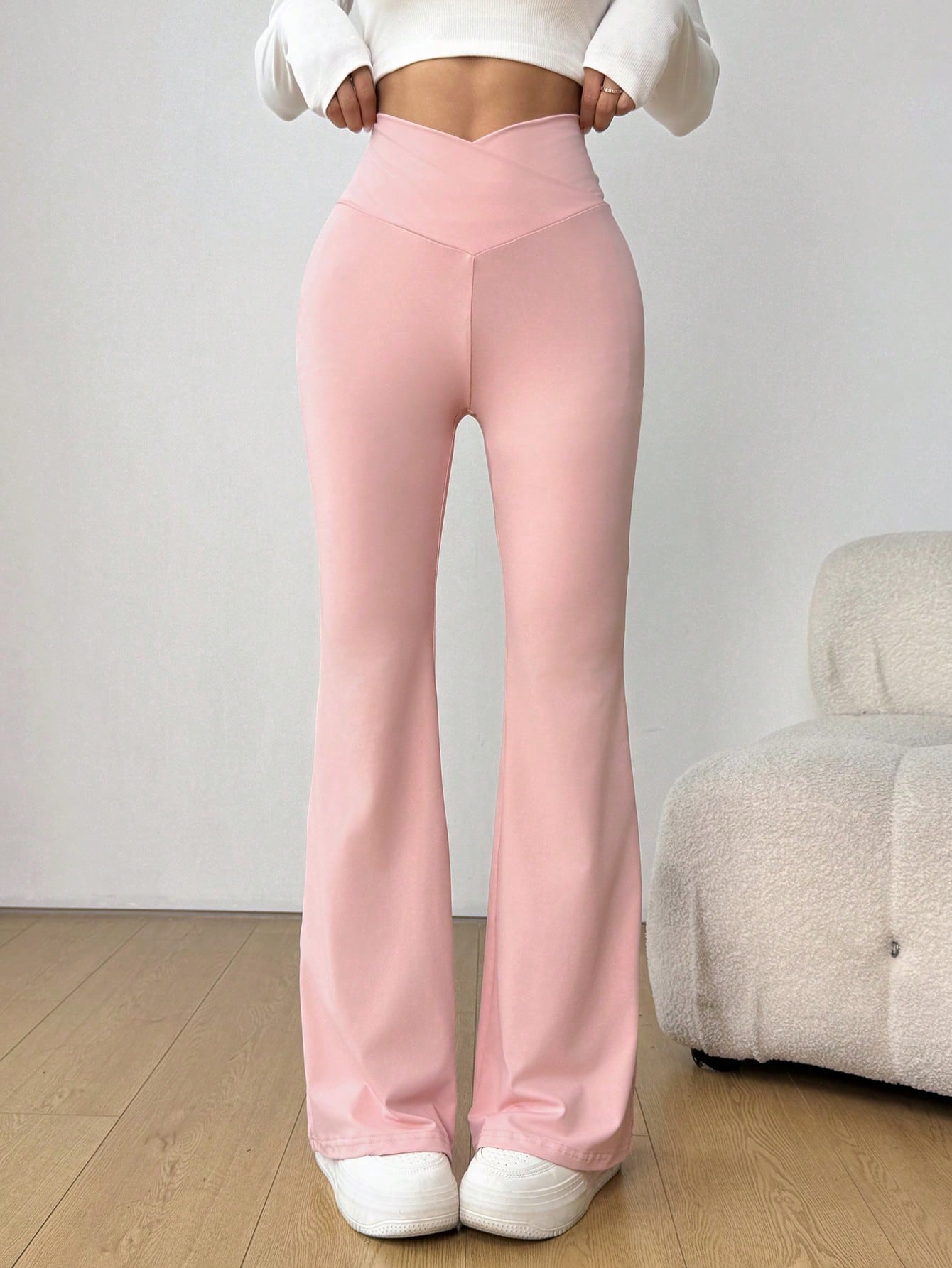 SHEIN EZwear Pantalones rectos de cintura alta de color liso y casual