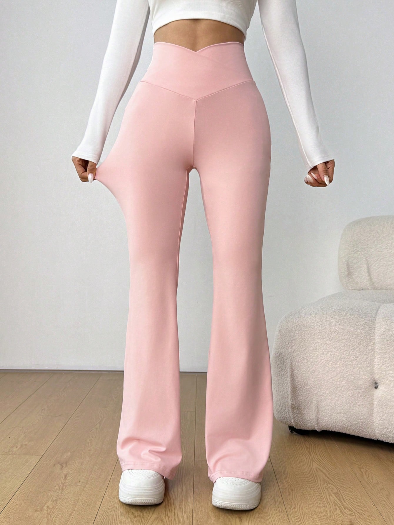 SHEIN EZwear Pantalones rectos de cintura alta de color liso y casual