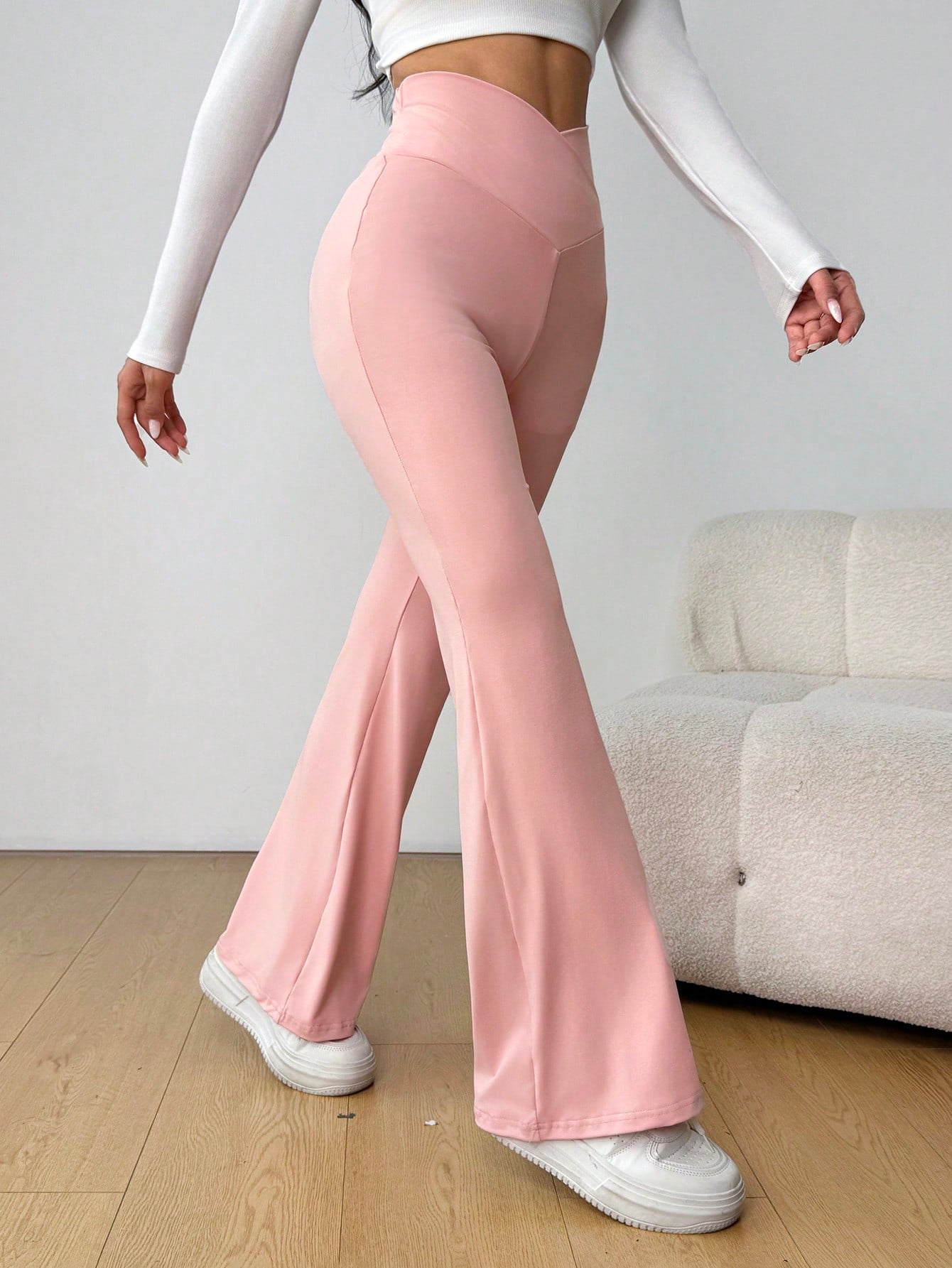 SHEIN EZwear Pantalones rectos de cintura alta de color liso y casual