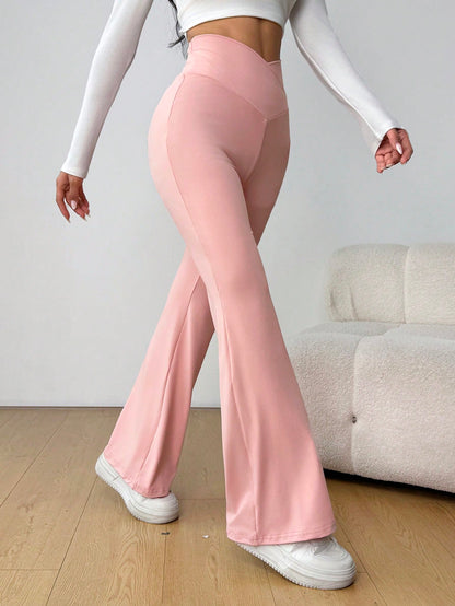 SHEIN EZwear Pantalones rectos de cintura alta de color liso y casual
