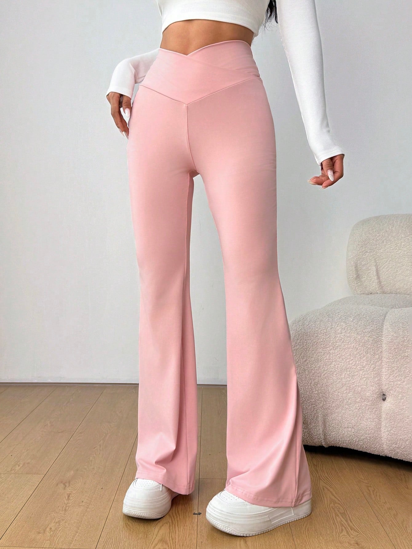 SHEIN EZwear Pantalones rectos de cintura alta de color liso y casual
