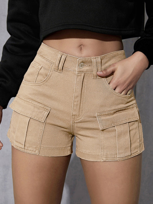 SHEIN EZwear Shorts en mezclilla con bolsillo con solapa cargo