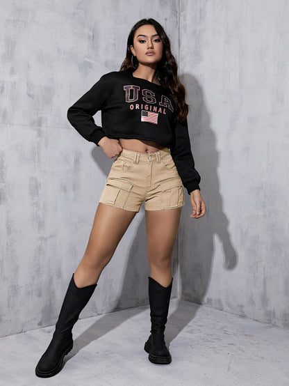 SHEIN EZwear Shorts en mezclilla con bolsillo con solapa cargo