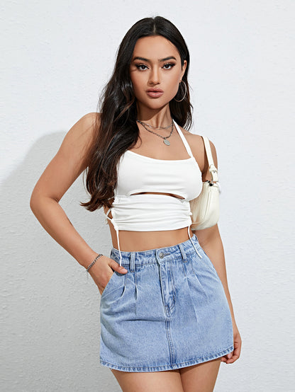 SHEIN EZwear Skort mezclilla con diseño de fruncido