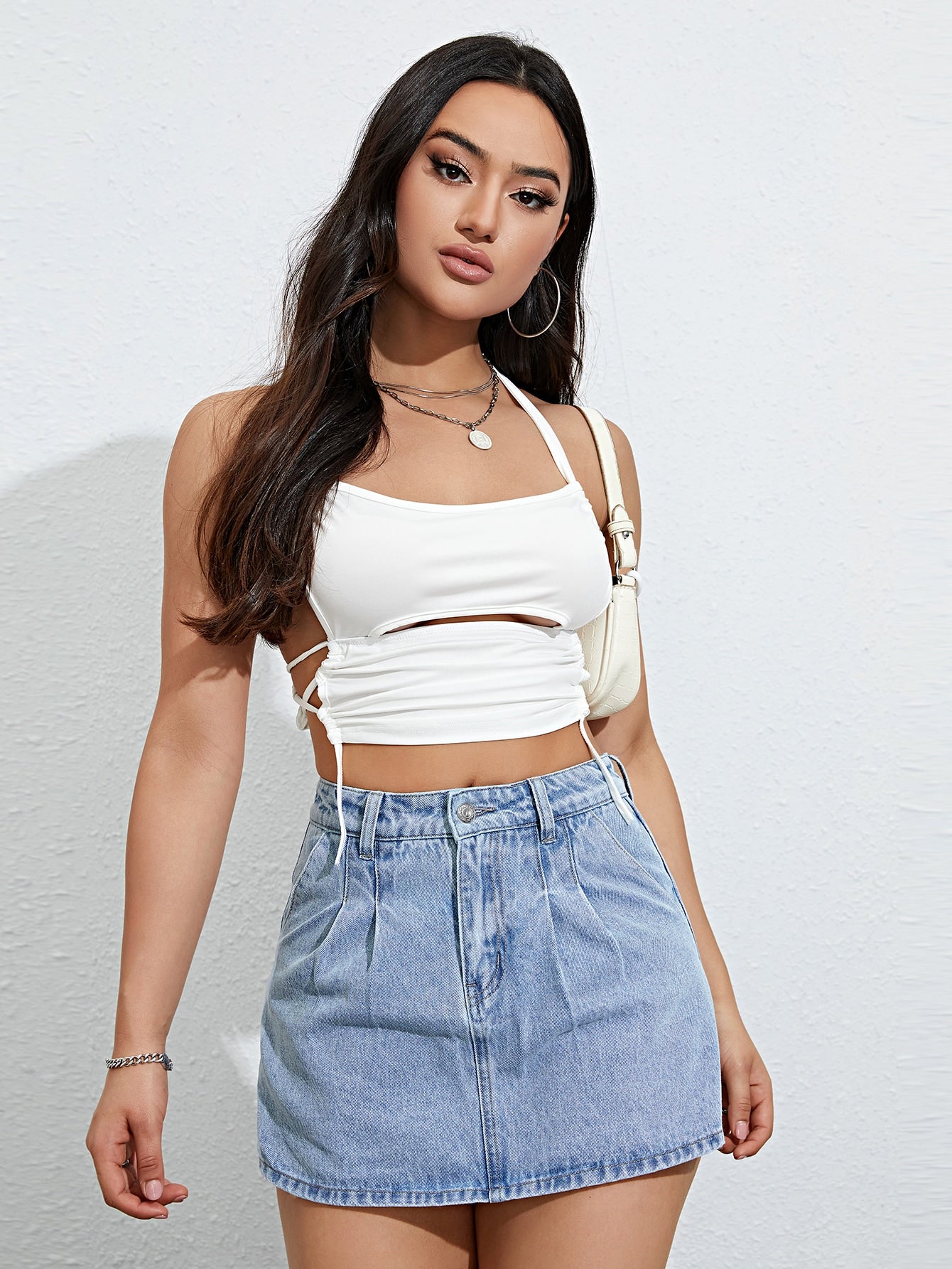 SHEIN EZwear Skort mezclilla con diseño de fruncido