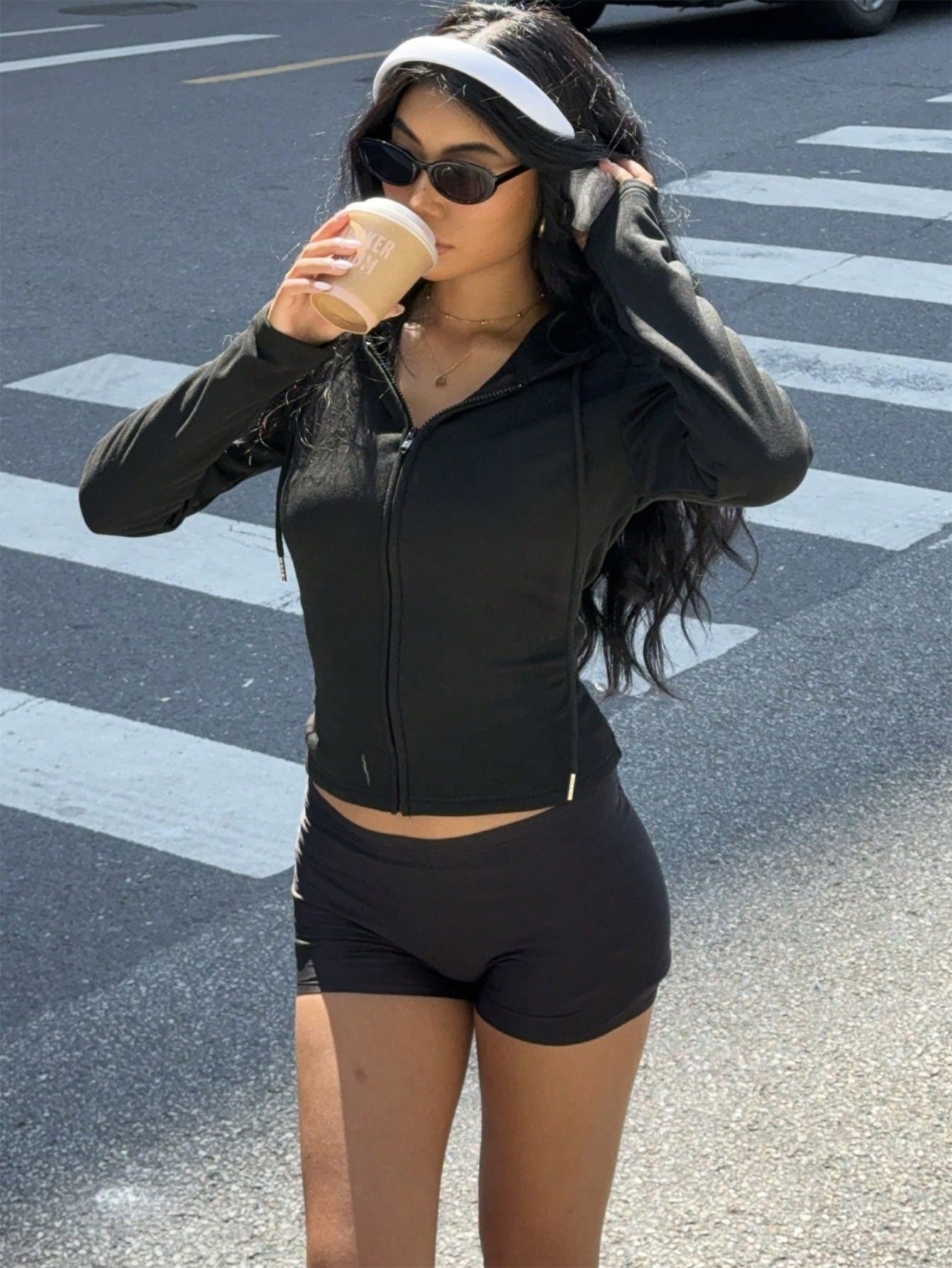 SHEIN EZwear Sudadera con capucha larga y cremallera de estilo minimalista casual para mujer, ajuste grueso para otoño/invierno