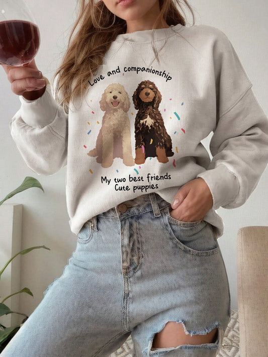 SHEIN EZwear Sudadera de cuello redondo de manga larga y ajuste suelto informal con estampado minimalista impreso de día del perro y festivo para mascotas, adecuada para el verano