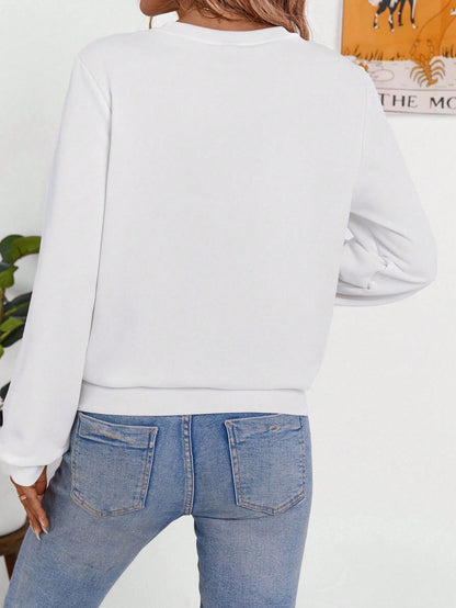 SHEIN EZwear Sudadera de cuello redondo de manga larga y ajuste suelto informal con estampado minimalista impreso de día del perro y festivo para mascotas, adecuada para el verano