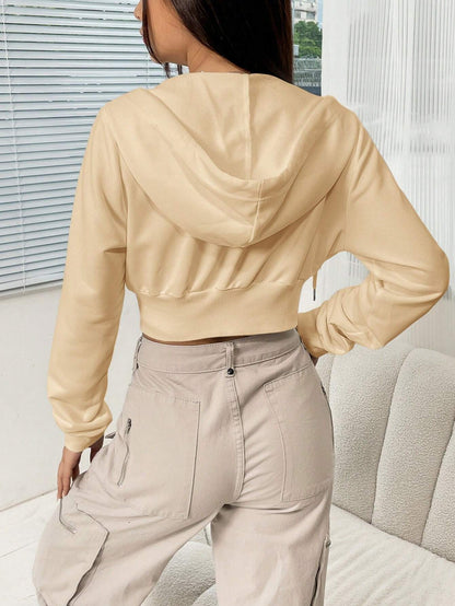 SHEIN EZwear Sudadera recortada con capucha con cordón, cremallera doble y estampado de letras casual "COURAGEOUS 1991 FANTASTIC PROPHECY BE YOUR OWN SUN"