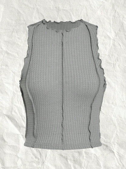 SHEIN EZwear Top Corto De Punto Gris Para Mujer Con Dobladillo Estilo Lechuga