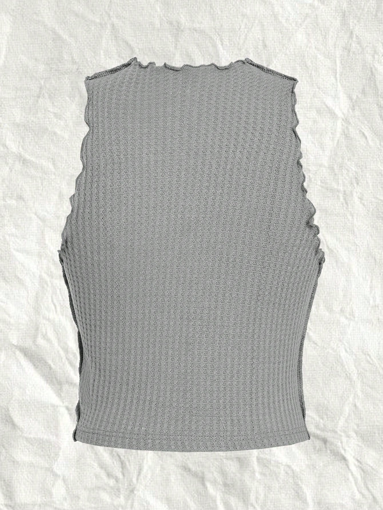 SHEIN EZwear Top Corto De Punto Gris Para Mujer Con Dobladillo Estilo Lechuga