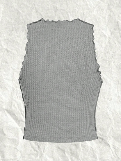 SHEIN EZwear Top Corto De Punto Gris Para Mujer Con Dobladillo Estilo Lechuga