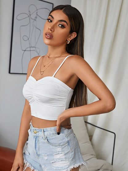 SHEIN EZwear Top Corto De Tirantes Con Detalles Fruncidos