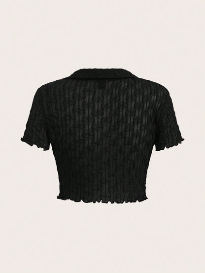 SHEIN EZwear Top con cordón delantero ribete en forma de lechuga de malla