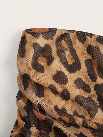 SHEIN EZwear Top con cuello de choker de malla con estampado de leopardo para mujeres