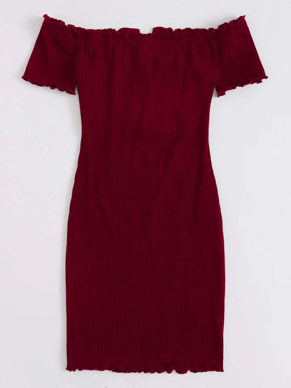 SHEIN EZwear Vestido ribete en forma de lechuga de hombros descubiertos escote V