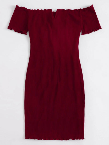 SHEIN EZwear Vestido ribete en forma de lechuga de hombros descubiertos escote V