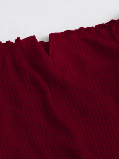 SHEIN EZwear Vestido ribete en forma de lechuga de hombros descubiertos escote V