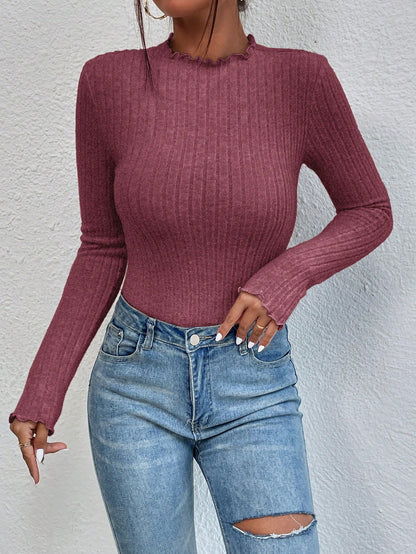 SHEIN Essnce Body de mujer con cuello redondo, manga larga y volantes en un solo color