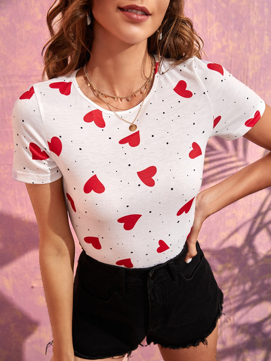 SHEIN Essnce Camiseta con estampado de corazón forma ajustada
