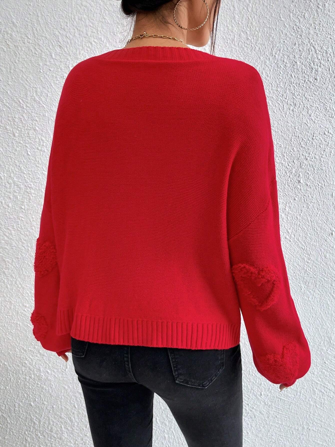 SHEIN Essnce Jersey con patrón de corazón de hombros caídos