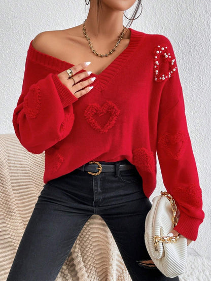 SHEIN Essnce Jersey con patrón de corazón de hombros caídos