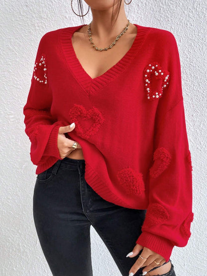 SHEIN Essnce Jersey con patrón de corazón de hombros caídos