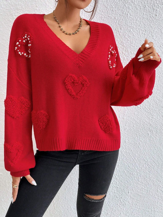 SHEIN Essnce Jersey con patrón de corazón de hombros caídos