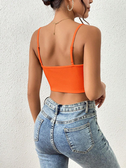 SHEIN Essnce Mujeres Top corto e irregular de unicolor con tejido de gofre y tirantes