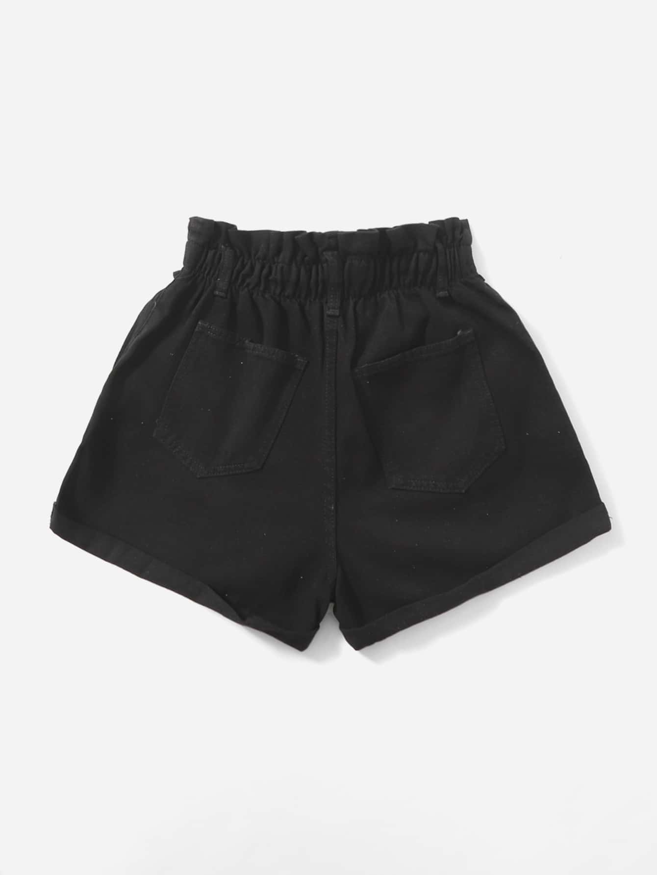 SHEIN Essnce Shorts en mezclilla de cintura con volante bajo de doblez