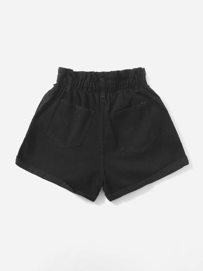 SHEIN Essnce Shorts en mezclilla de cintura con volante bajo de doblez