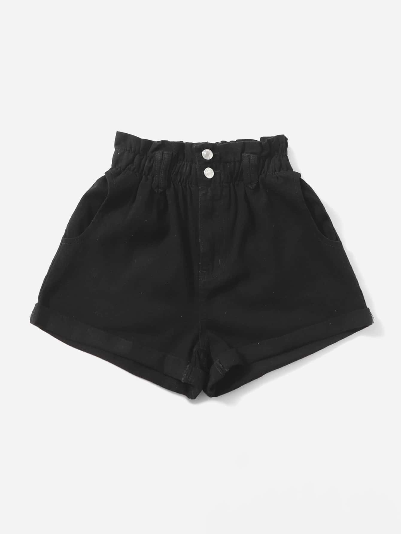 SHEIN Essnce Shorts en mezclilla de cintura con volante bajo de doblez
