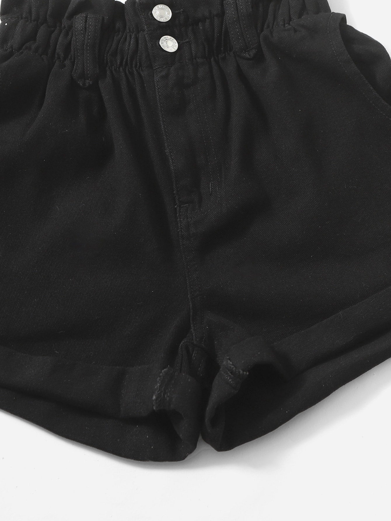 SHEIN Essnce Shorts en mezclilla de cintura con volante bajo de doblez