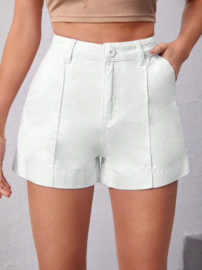 SHEIN Essnce Shorts en mezclilla unicolor con bolsillo oblicuo