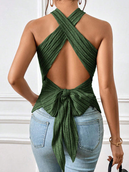 SHEIN Essnce Top De Cuello Halter Sin Espalda Para Mujeres Con Correa